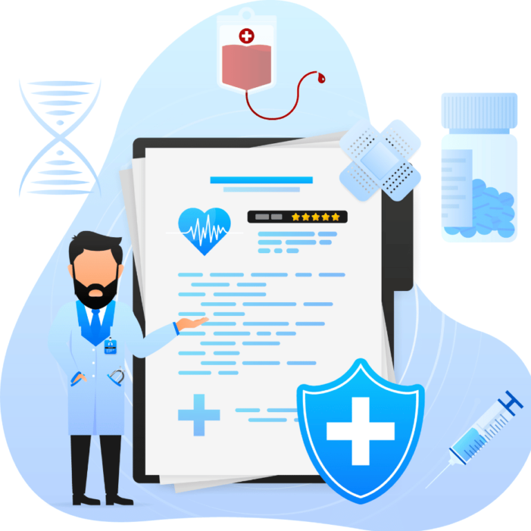 illustration of a medical doctor wearing a white coat and stethoscope