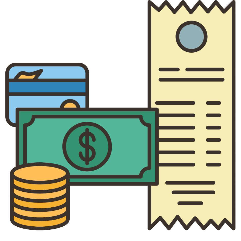 inancial essentials: a check, cash, and a credit card on a table