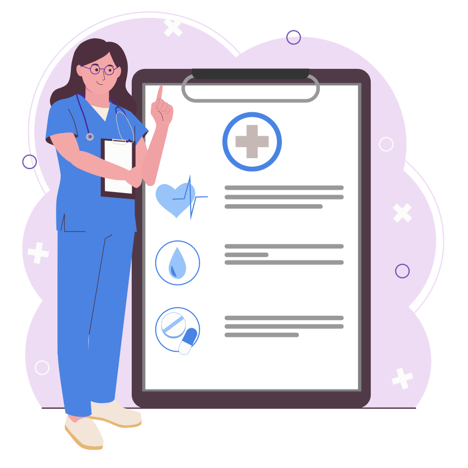 Image of a nurse with a clipboard and medical chart