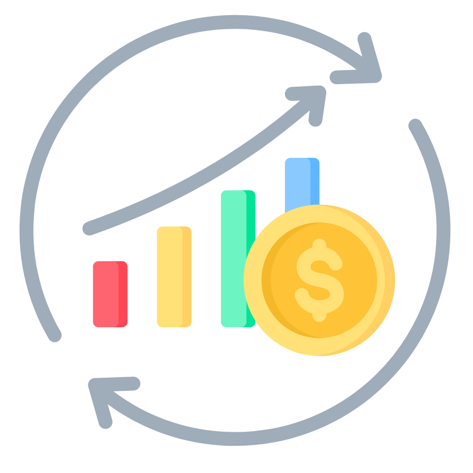 A dollar coin and a graph with a dollar sign