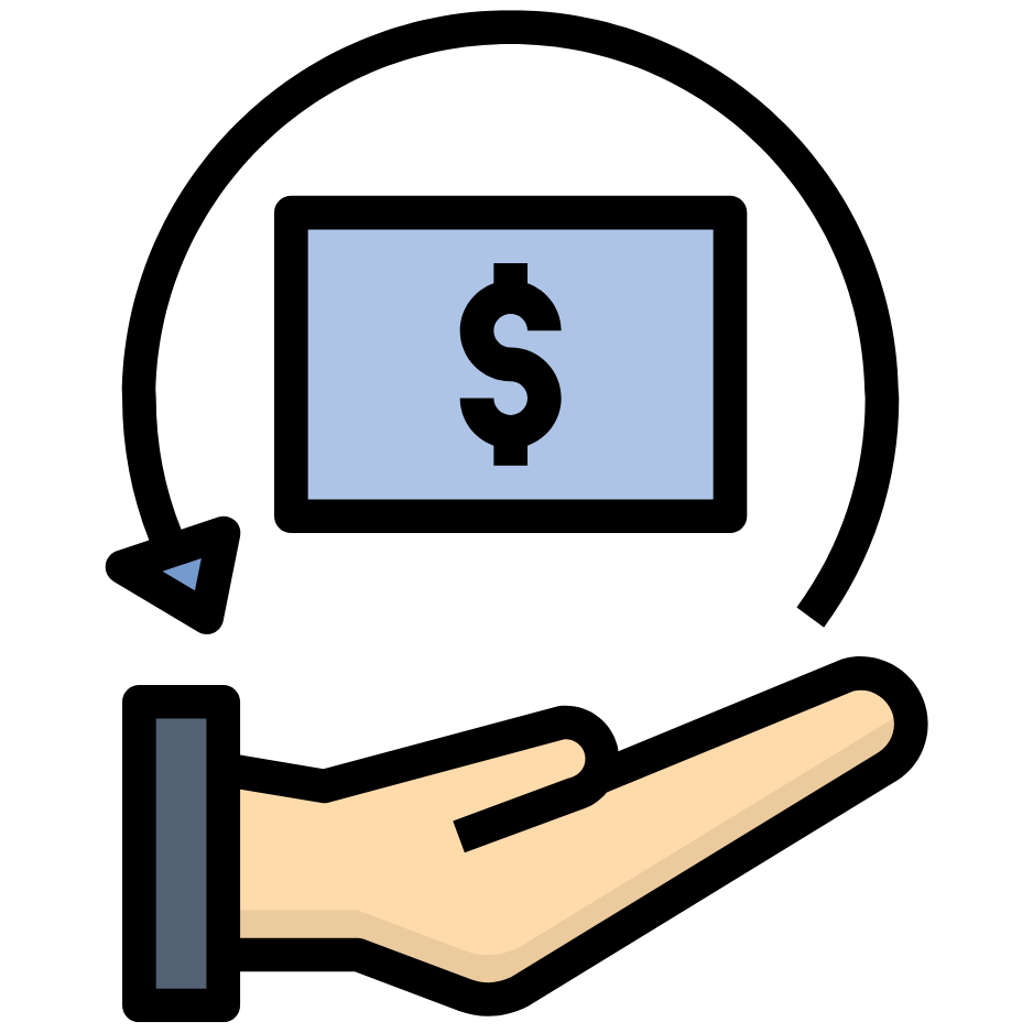 Image of a hand grasping a dollar sign and another hand holding a money box